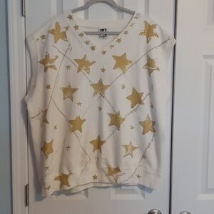 Men's White And Gold Star Patterned Sweater Vest